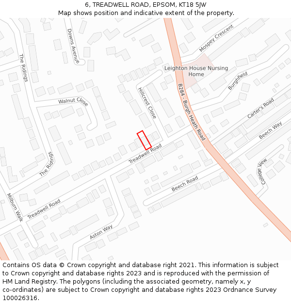 6, TREADWELL ROAD, EPSOM, KT18 5JW: Location map and indicative extent of plot