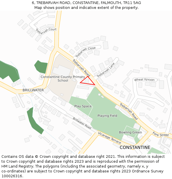 6, TREBARVAH ROAD, CONSTANTINE, FALMOUTH, TR11 5AG: Location map and indicative extent of plot