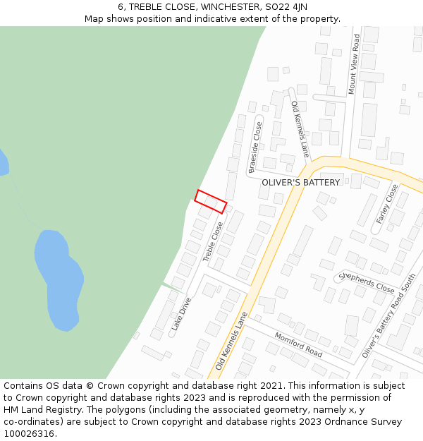 6, TREBLE CLOSE, WINCHESTER, SO22 4JN: Location map and indicative extent of plot