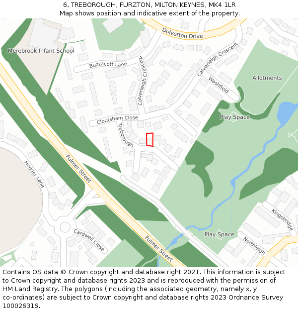 6, TREBOROUGH, FURZTON, MILTON KEYNES, MK4 1LR: Location map and indicative extent of plot