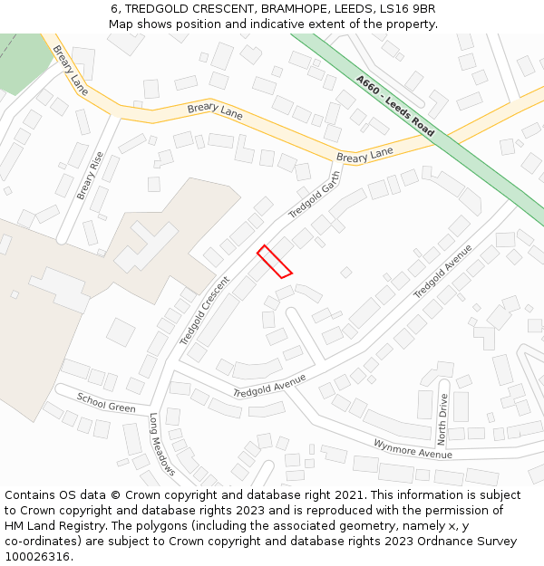 6, TREDGOLD CRESCENT, BRAMHOPE, LEEDS, LS16 9BR: Location map and indicative extent of plot