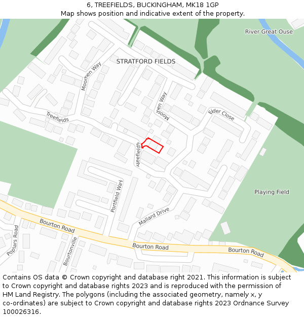 6, TREEFIELDS, BUCKINGHAM, MK18 1GP: Location map and indicative extent of plot