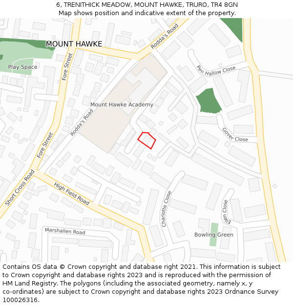 6, TRENITHICK MEADOW, MOUNT HAWKE, TRURO, TR4 8GN: Location map and indicative extent of plot