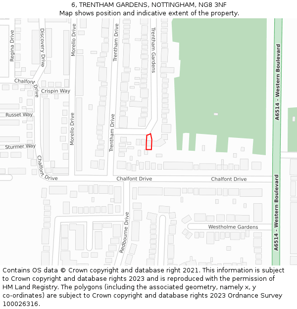 6, TRENTHAM GARDENS, NOTTINGHAM, NG8 3NF: Location map and indicative extent of plot