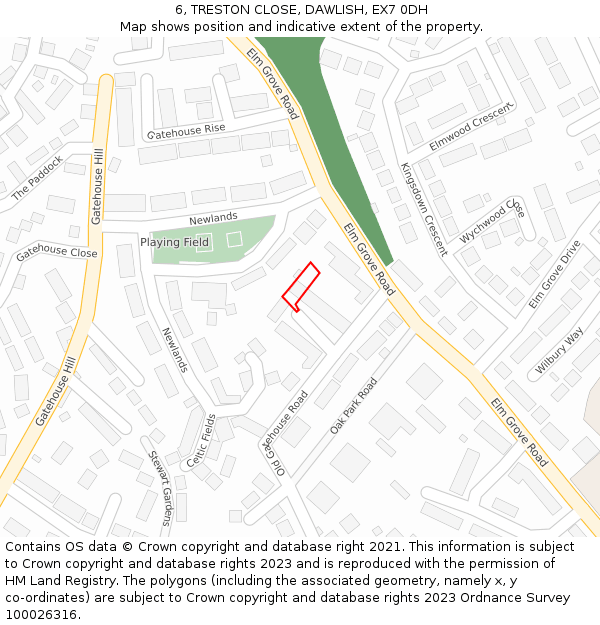 6, TRESTON CLOSE, DAWLISH, EX7 0DH: Location map and indicative extent of plot