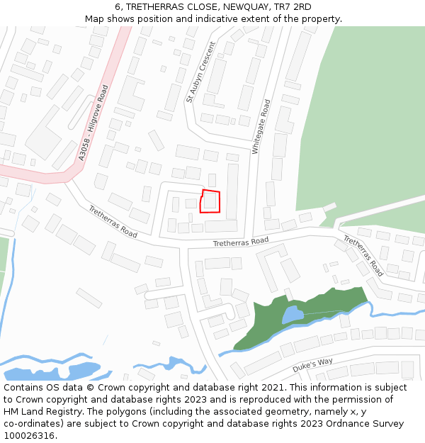 6, TRETHERRAS CLOSE, NEWQUAY, TR7 2RD: Location map and indicative extent of plot