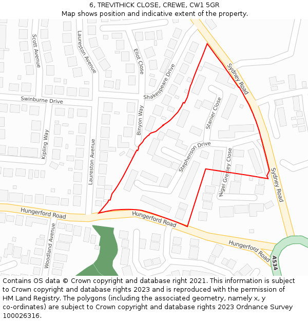 6, TREVITHICK CLOSE, CREWE, CW1 5GR: Location map and indicative extent of plot