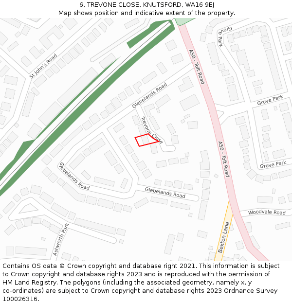 6, TREVONE CLOSE, KNUTSFORD, WA16 9EJ: Location map and indicative extent of plot