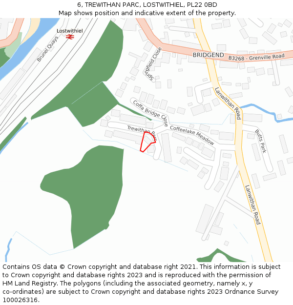 6, TREWITHAN PARC, LOSTWITHIEL, PL22 0BD: Location map and indicative extent of plot