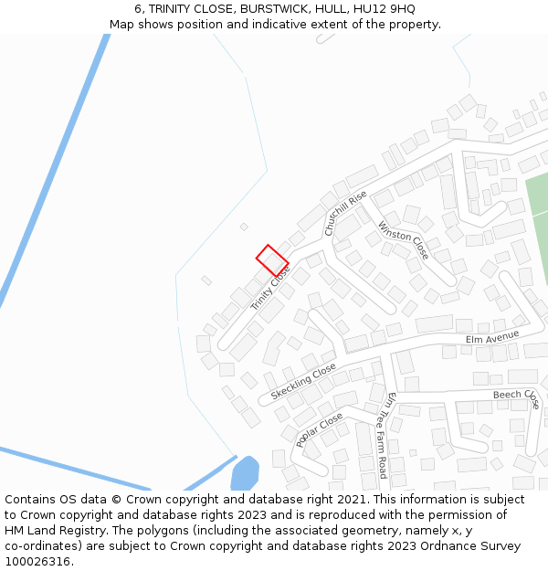 6, TRINITY CLOSE, BURSTWICK, HULL, HU12 9HQ: Location map and indicative extent of plot