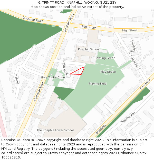 6, TRINITY ROAD, KNAPHILL, WOKING, GU21 2SY: Location map and indicative extent of plot
