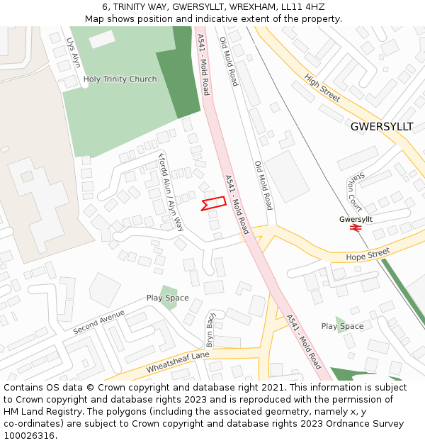 6, TRINITY WAY, GWERSYLLT, WREXHAM, LL11 4HZ: Location map and indicative extent of plot