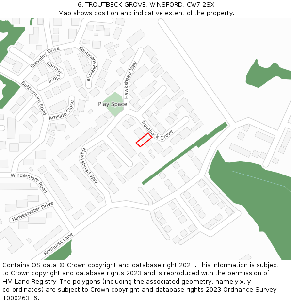 6, TROUTBECK GROVE, WINSFORD, CW7 2SX: Location map and indicative extent of plot