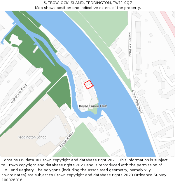 6, TROWLOCK ISLAND, TEDDINGTON, TW11 9QZ: Location map and indicative extent of plot