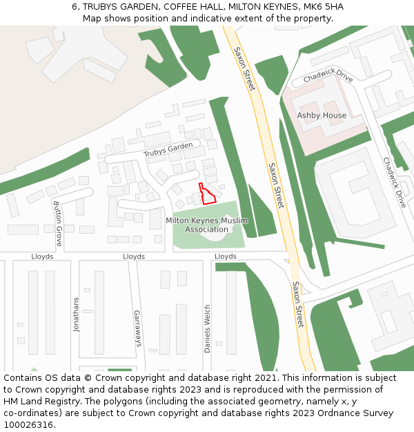 6, TRUBYS GARDEN, COFFEE HALL, MILTON KEYNES, MK6 5HA: Location map and indicative extent of plot