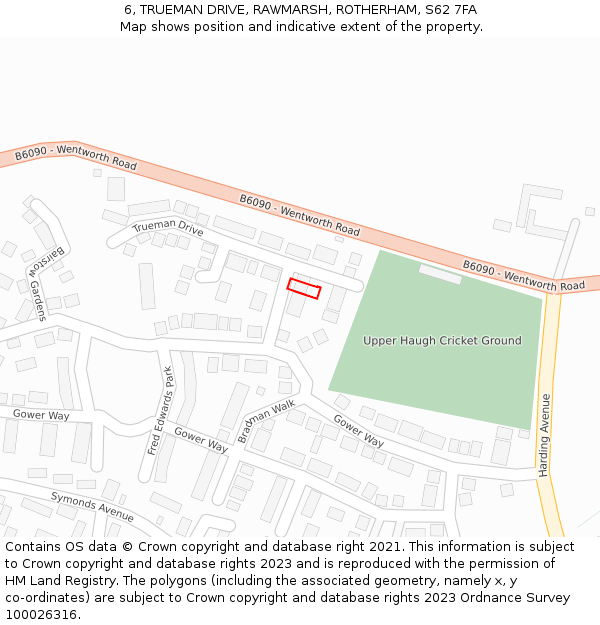 6, TRUEMAN DRIVE, RAWMARSH, ROTHERHAM, S62 7FA: Location map and indicative extent of plot