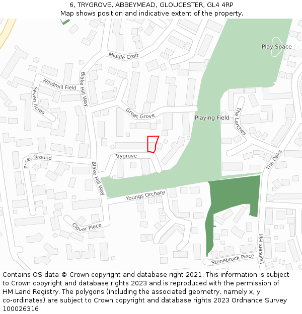 6, TRYGROVE, ABBEYMEAD, GLOUCESTER, GL4 4RP: Location map and indicative extent of plot