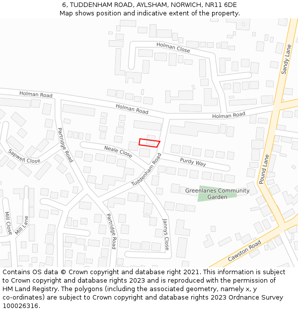 6, TUDDENHAM ROAD, AYLSHAM, NORWICH, NR11 6DE: Location map and indicative extent of plot