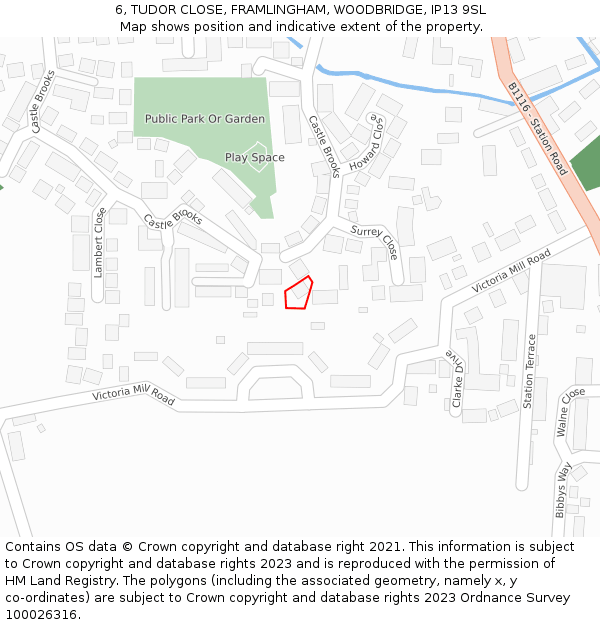 6, TUDOR CLOSE, FRAMLINGHAM, WOODBRIDGE, IP13 9SL: Location map and indicative extent of plot