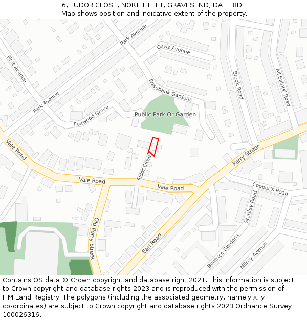 6, TUDOR CLOSE, NORTHFLEET, GRAVESEND, DA11 8DT: Location map and indicative extent of plot