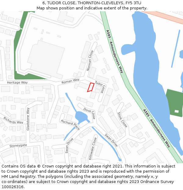 6, TUDOR CLOSE, THORNTON-CLEVELEYS, FY5 3TU: Location map and indicative extent of plot