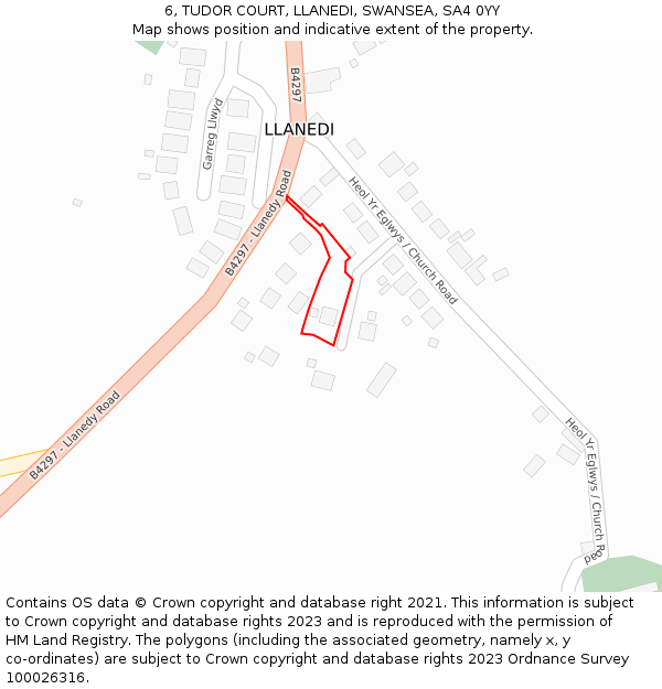 6, TUDOR COURT, LLANEDI, SWANSEA, SA4 0YY: Location map and indicative extent of plot