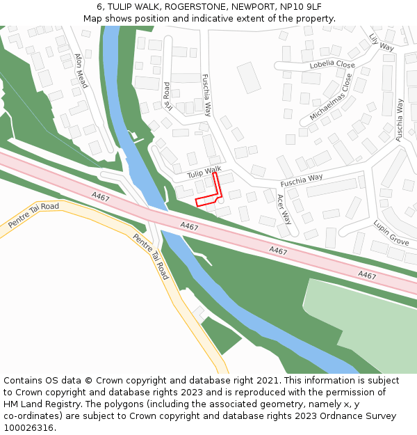 6, TULIP WALK, ROGERSTONE, NEWPORT, NP10 9LF: Location map and indicative extent of plot