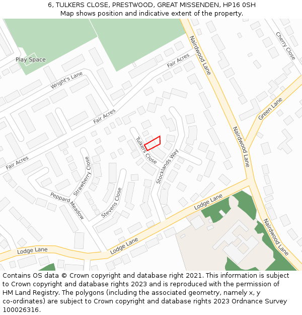 6, TULKERS CLOSE, PRESTWOOD, GREAT MISSENDEN, HP16 0SH: Location map and indicative extent of plot