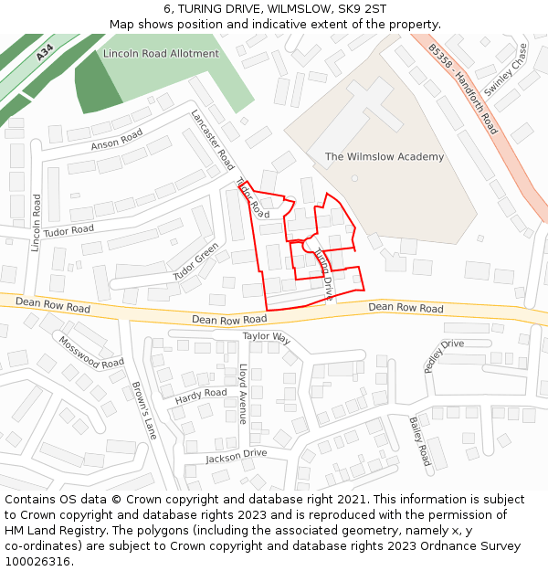 6, TURING DRIVE, WILMSLOW, SK9 2ST: Location map and indicative extent of plot