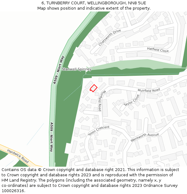 6, TURNBERRY COURT, WELLINGBOROUGH, NN8 5UE: Location map and indicative extent of plot