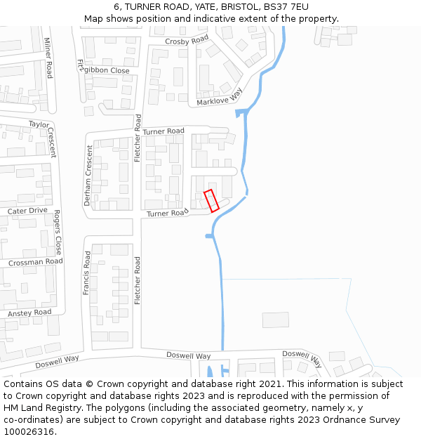 6, TURNER ROAD, YATE, BRISTOL, BS37 7EU: Location map and indicative extent of plot