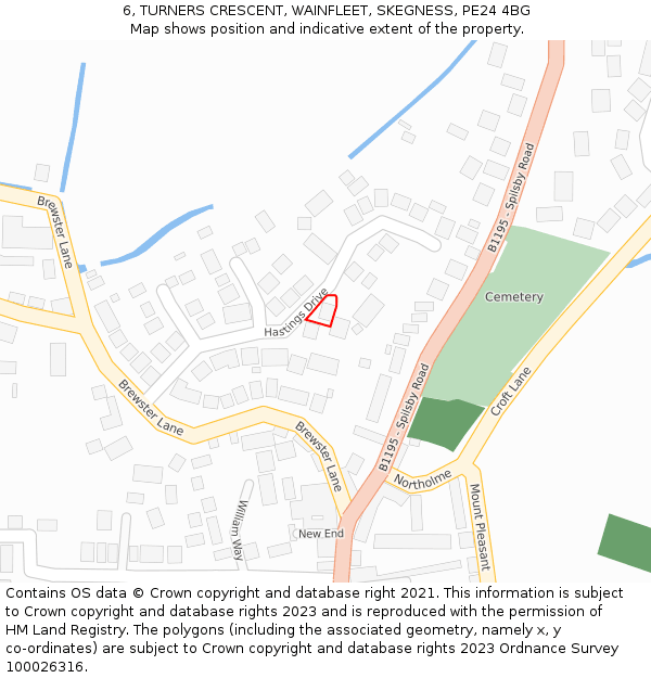 6, TURNERS CRESCENT, WAINFLEET, SKEGNESS, PE24 4BG: Location map and indicative extent of plot