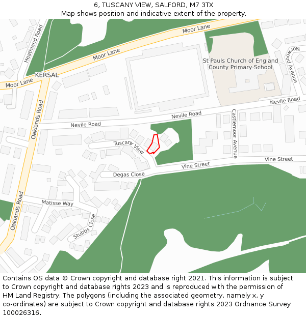 6, TUSCANY VIEW, SALFORD, M7 3TX: Location map and indicative extent of plot