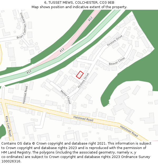 6, TUSSET MEWS, COLCHESTER, CO3 9EB: Location map and indicative extent of plot