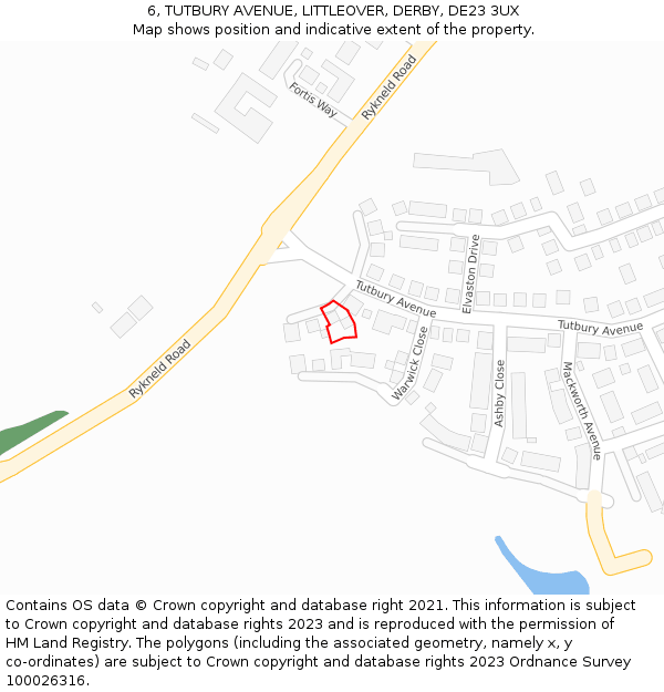 6, TUTBURY AVENUE, LITTLEOVER, DERBY, DE23 3UX: Location map and indicative extent of plot