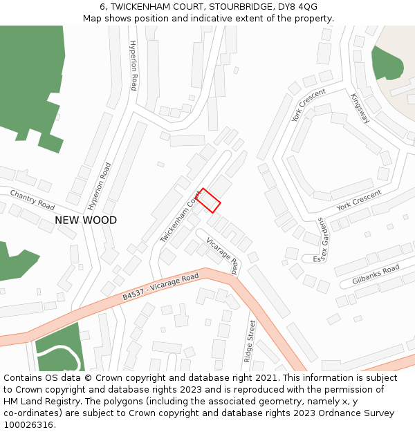 6, TWICKENHAM COURT, STOURBRIDGE, DY8 4QG: Location map and indicative extent of plot