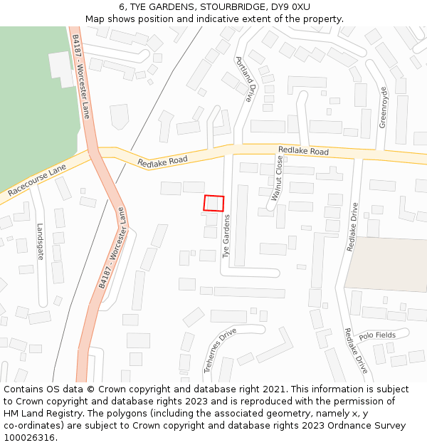 6, TYE GARDENS, STOURBRIDGE, DY9 0XU: Location map and indicative extent of plot