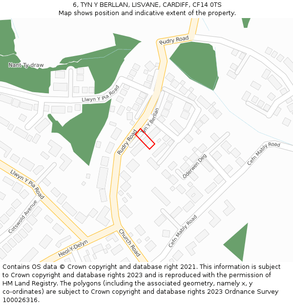 6, TYN Y BERLLAN, LISVANE, CARDIFF, CF14 0TS: Location map and indicative extent of plot