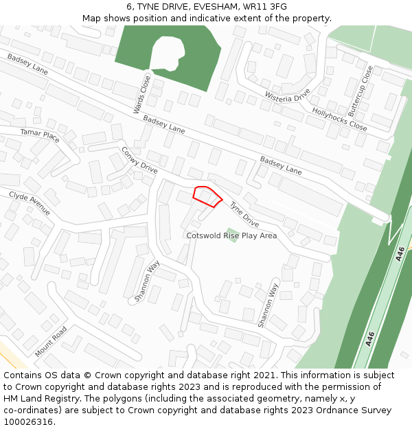 6, TYNE DRIVE, EVESHAM, WR11 3FG: Location map and indicative extent of plot