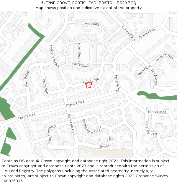 6, TYNE GROVE, PORTISHEAD, BRISTOL, BS20 7GQ: Location map and indicative extent of plot