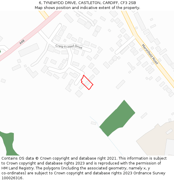 6, TYNEWYDD DRIVE, CASTLETON, CARDIFF, CF3 2SB: Location map and indicative extent of plot