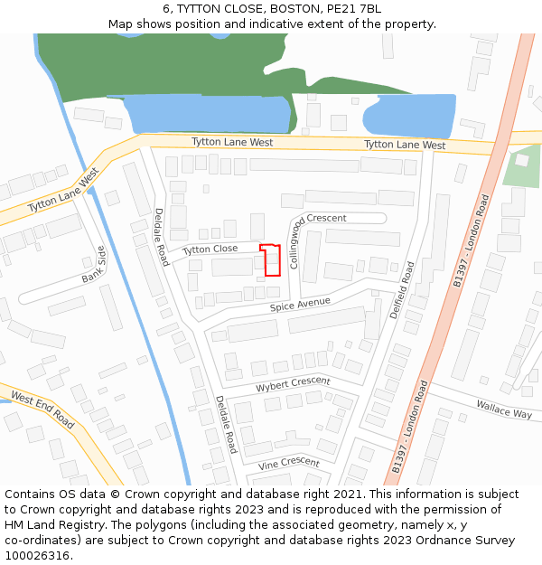 6, TYTTON CLOSE, BOSTON, PE21 7BL: Location map and indicative extent of plot