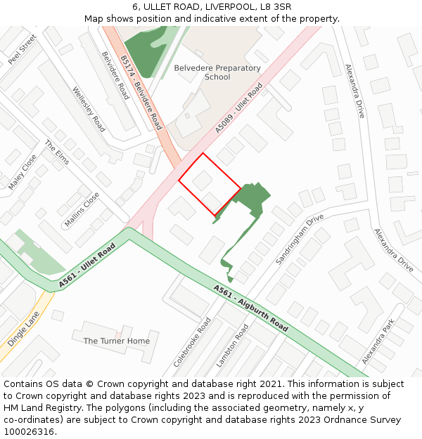 6, ULLET ROAD, LIVERPOOL, L8 3SR: Location map and indicative extent of plot