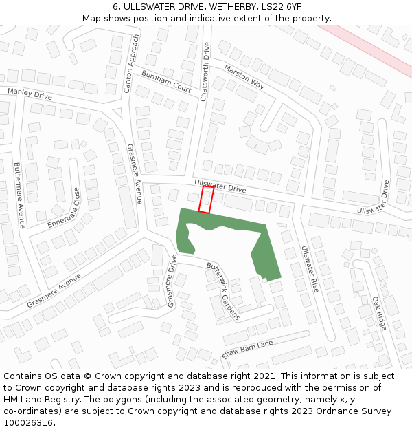6, ULLSWATER DRIVE, WETHERBY, LS22 6YF: Location map and indicative extent of plot