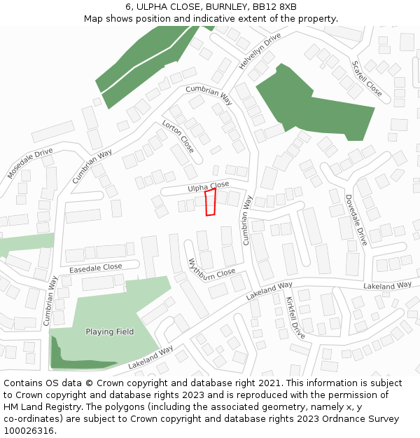 6, ULPHA CLOSE, BURNLEY, BB12 8XB: Location map and indicative extent of plot