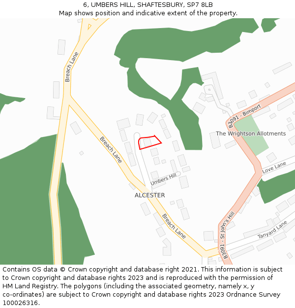 6, UMBERS HILL, SHAFTESBURY, SP7 8LB: Location map and indicative extent of plot