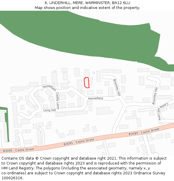 6, UNDERHILL, MERE, WARMINSTER, BA12 6LU: Location map and indicative extent of plot