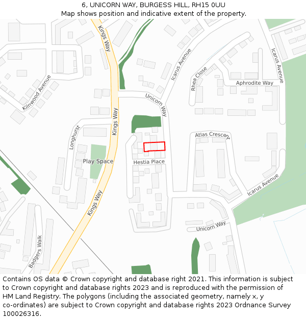 6, UNICORN WAY, BURGESS HILL, RH15 0UU: Location map and indicative extent of plot