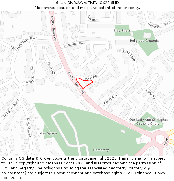 6, UNION WAY, WITNEY, OX28 6HD: Location map and indicative extent of plot