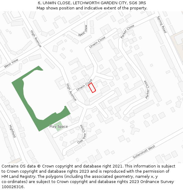 6, UNWIN CLOSE, LETCHWORTH GARDEN CITY, SG6 3RS: Location map and indicative extent of plot